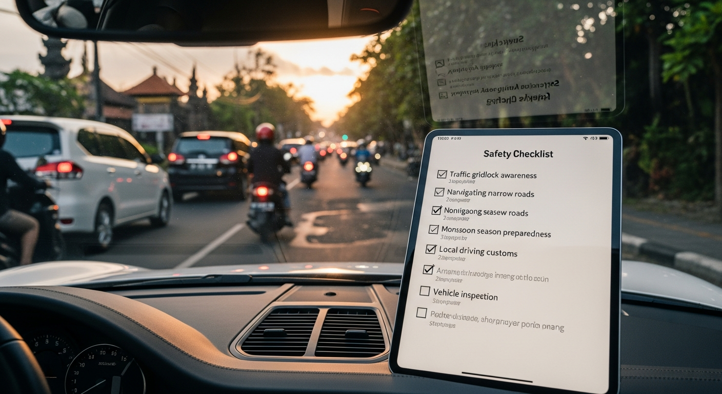 Safety checklist for driving luxury Porsche rentals in Bali 2027: traffic gridlock and road conditions